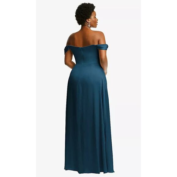 Vivian Diamond Atlantic Blue Flounce Sleeve Empire Waist Gown Slit Women's 4 - Picture 4 of 10